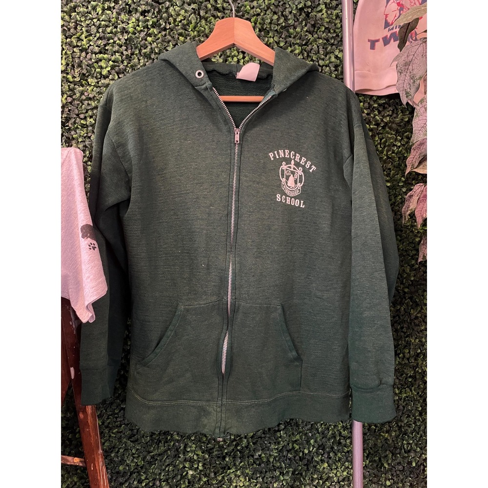 vtg 70s PINECREST SCHOOL ZIP Hoodie M vintage green college track runner faded